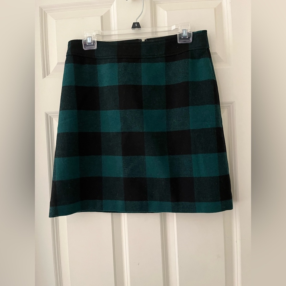 J.Crew Green & Black Buffalo plaid check wool skirt holiday Preppy lined size 6